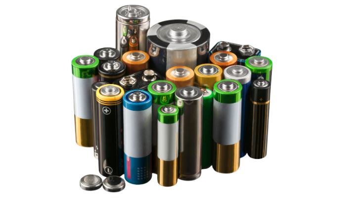 A collection of various batteries of different sizes and brands are arranged together